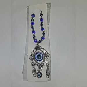 Silver and Blue Evil Eye Pendant With Wristlet For Phone